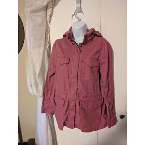 Lands End Womens Small Plum Red Full Zip Hooded Jacket Coat With Hideaway Hood